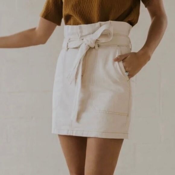 Free People Dresses & Skirts - Free People Off White Denim High Waist Paperbag Skirt